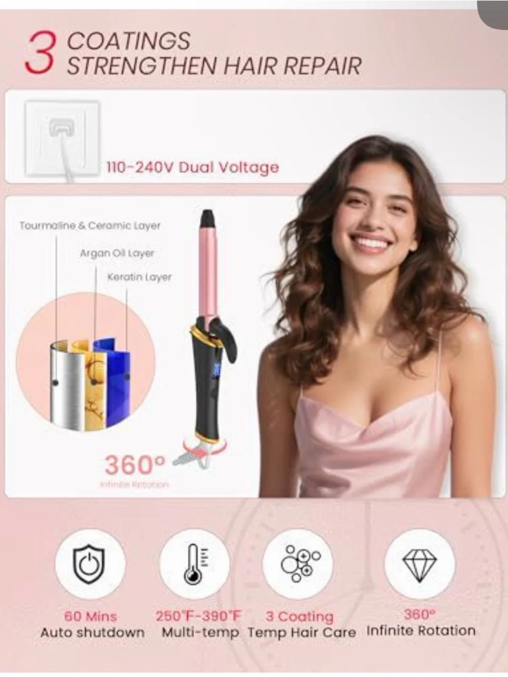 Pink Curling Wand with Heat Mat and Storage Pouch